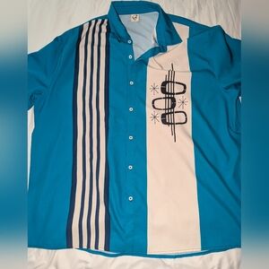 Hardaddy Men's XXL Retro Style Graphic Print Long Sleeve Button Up Shirt